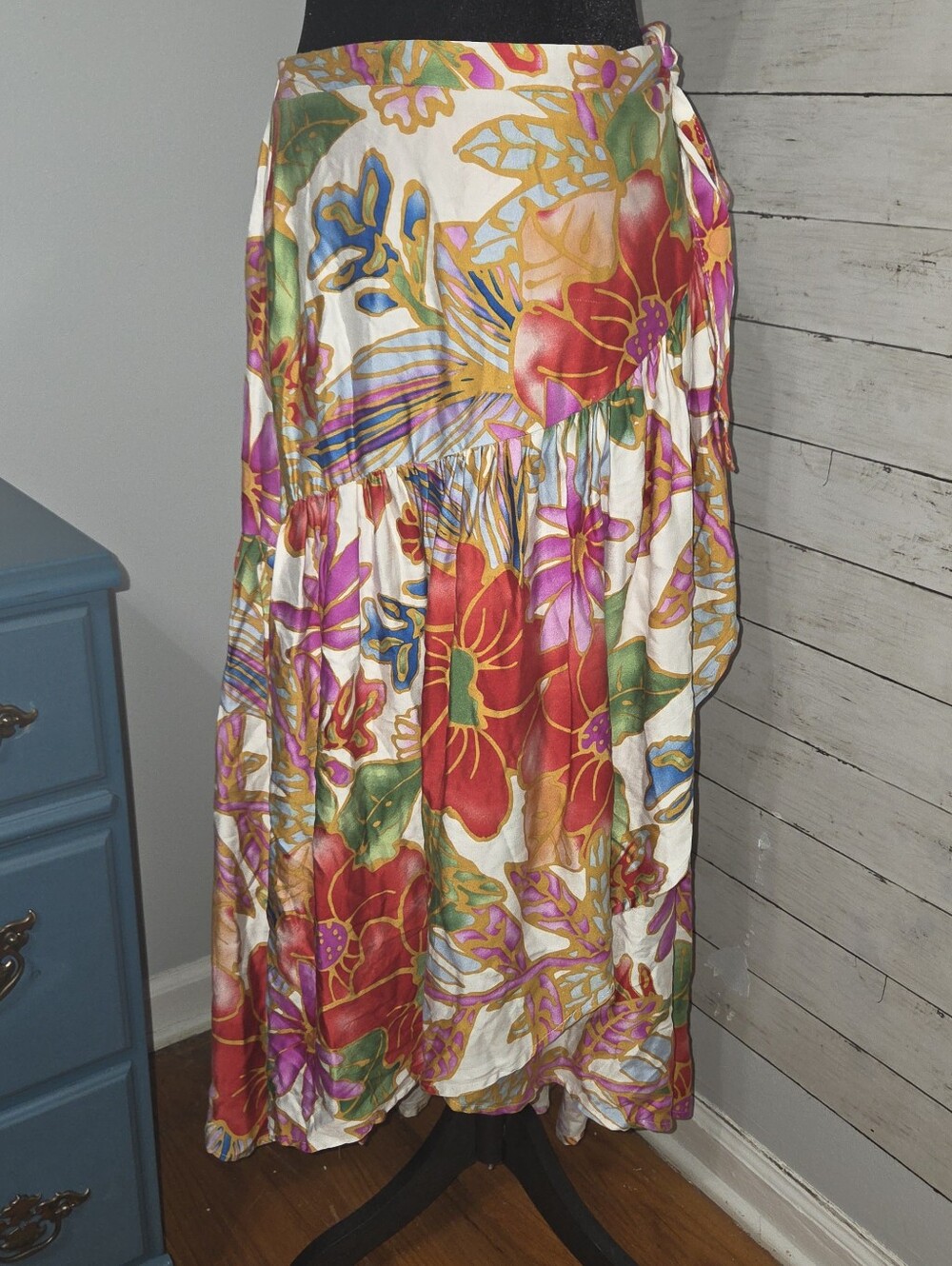 Cynthia Rowley Women's Multicolor Floral Maxi WRAP Skirt - Side Tie-medium